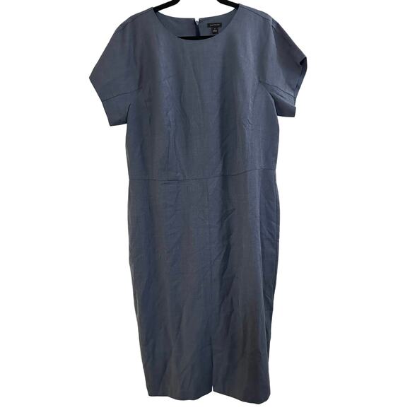 ANN TAYLOR Blue Short-Sleeved Wool Blend Sheath Dress Classic Career - Sz 16 - Picture 3 of 6